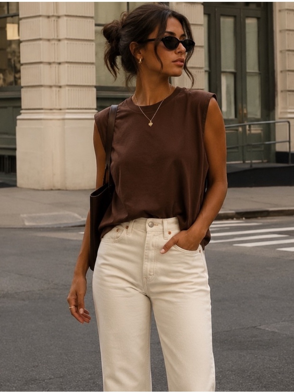 Vince Cocoa Brown Pima Cotton Cap Sleeve Tank Tee S | Minimalist Quiet Luxury